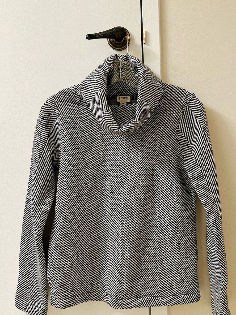 J. Crew Black & White Chevron Cowl Sweater
